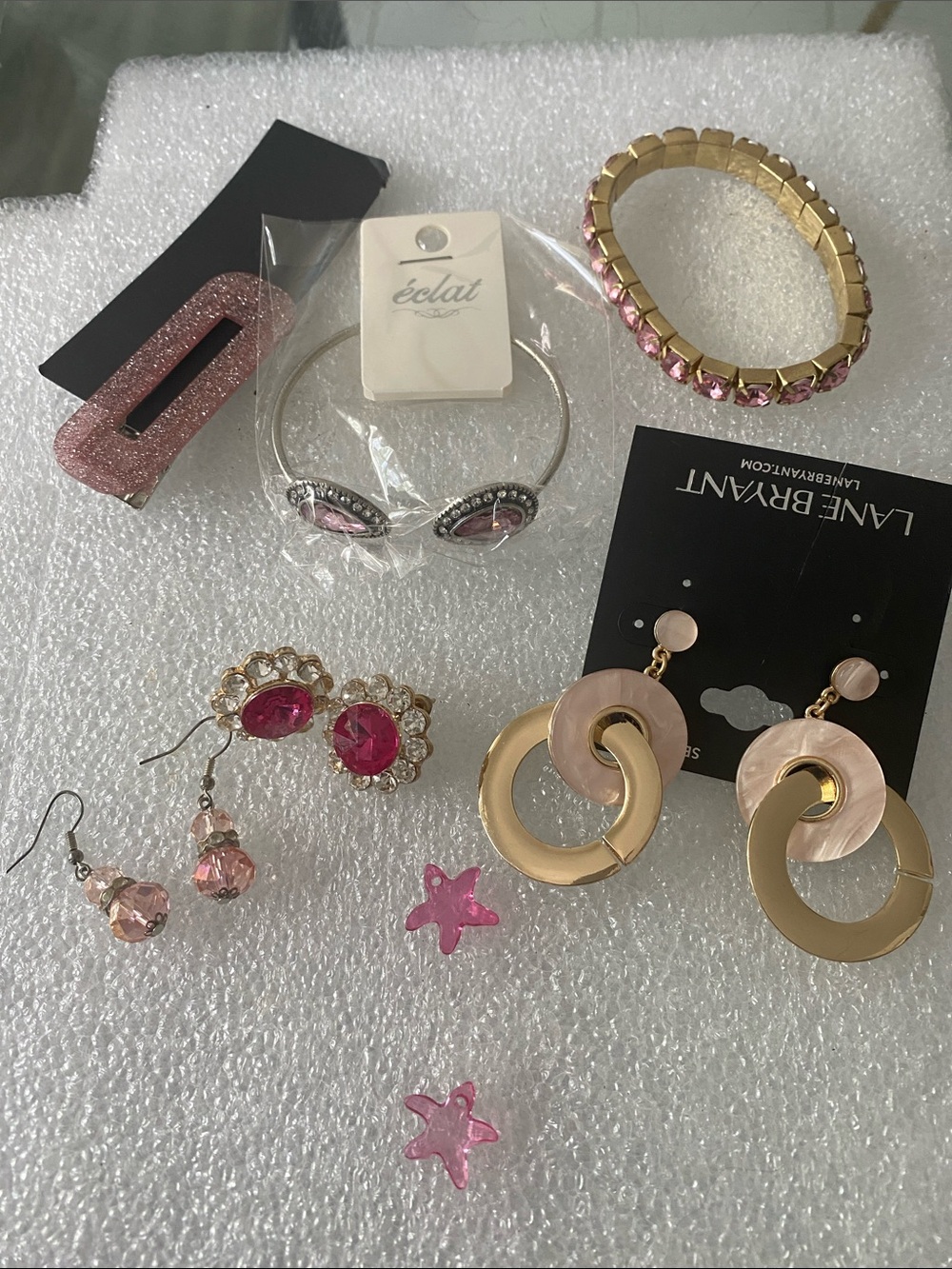 Lane Bryant Pink and Gold Interlocking Hoop Drop Earrings